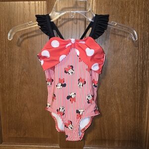 Disney Red and White Minnie Mouse Striped Swimsuit